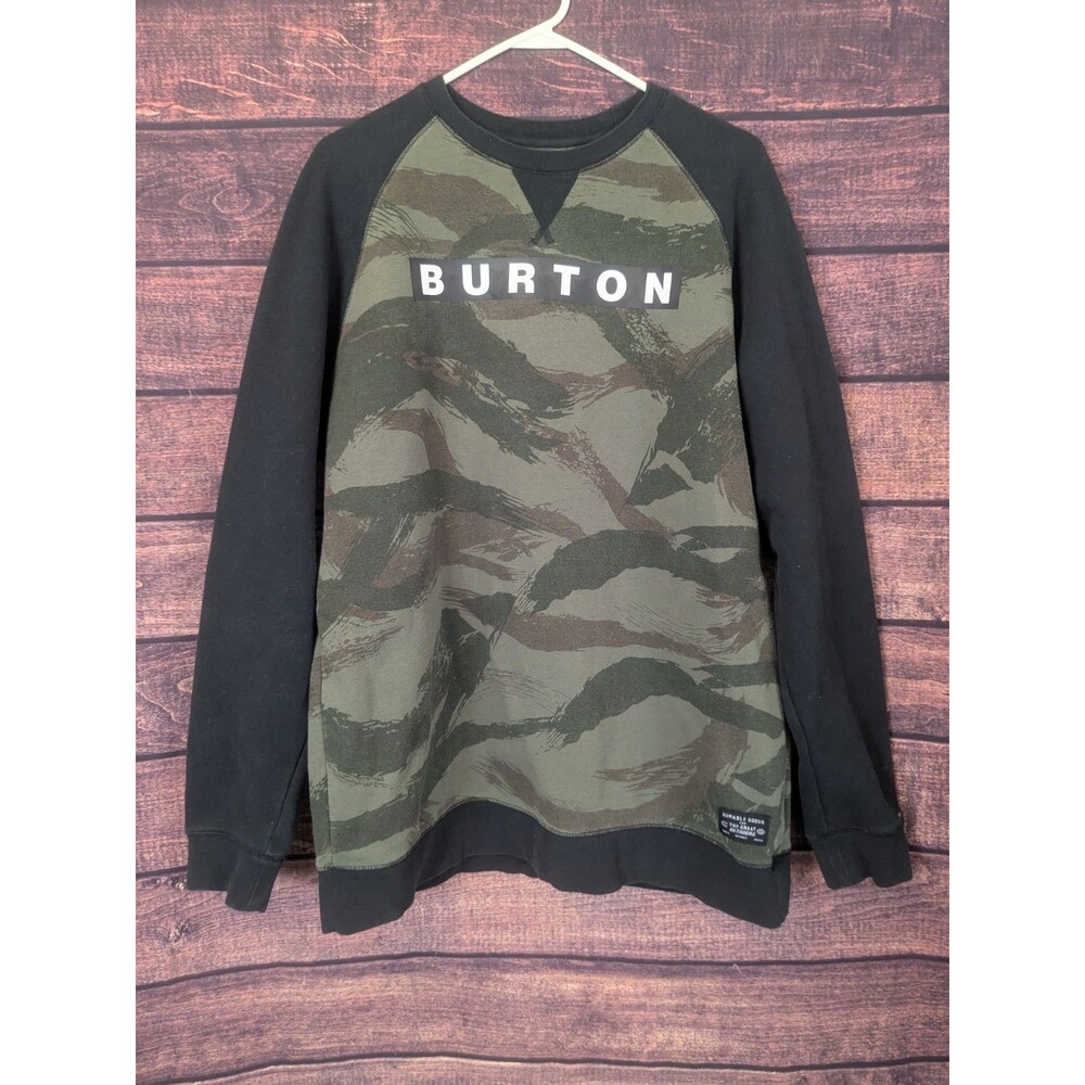 Burton Snowboarding Camo & Black Sweatshirt Spellout Graphic Sweatshirt Men's XL
